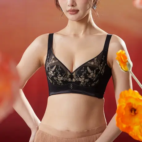 Shaply/莎莲妮大胸显小内衣女大码薄款透气蕾丝防走光收副乳文胸商品大图