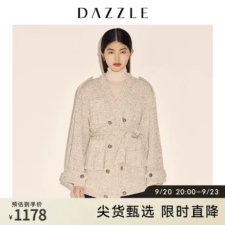 DAZZLE地素奥莱 春季系带粗花呢工装风大衣外套女图片