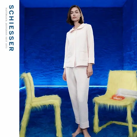 SCHIESSER舒雅女士质感提花翻领开衫柔软亲肤长袖睡衣家居服套装商品大图