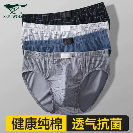 七匹狼男士三角内裤男生100%纯棉底裤衩抗菌透气全棉短裤男式裤头图片