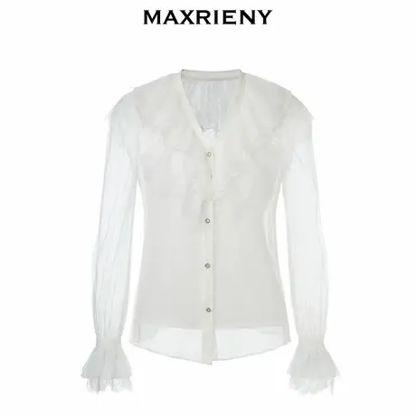 【奥莱】MAXRIENY真丝上衣秋桑蚕丝翻领雪纺衫重工图片