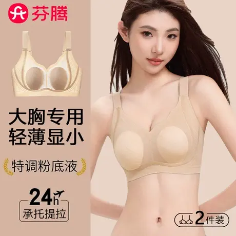 芬腾无痕粉底液内衣女夏超薄款兔耳朵大胸显小聚拢一体式美背文胸商品大图