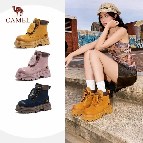 骆驼女鞋2025夏季新款复古大黄靴休闲工装靴户外登山鞋短靴时装靴商品大图