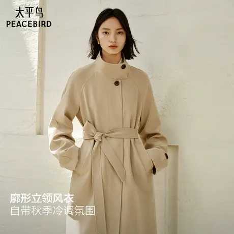太平鸟通勤多元穿搭风衣外套女25年新款莱赛尔卡其廓形立领风衣商品大图