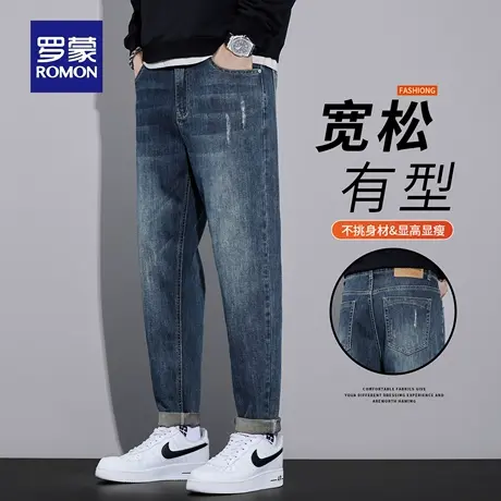 罗蒙复古牛仔裤男春秋宽松直筒长裤潮牌新款秋季休闲弹力裤子N1Z商品大图