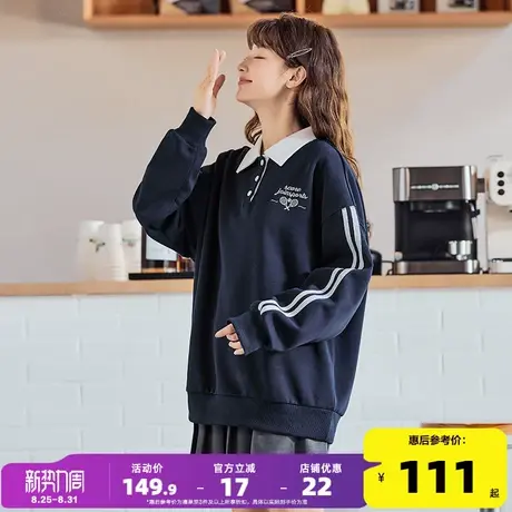 唐狮新款polo衫女春秋长袖翻领卫衣宽松百搭设计感爆款上衣商品大图