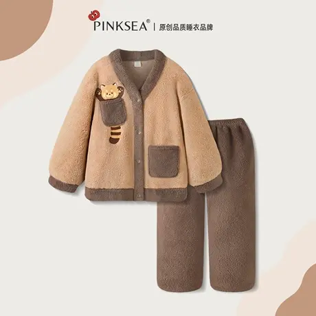 【Pinksea|动物园】珊瑚绒睡衣女秋冬加厚保暖小熊猫家居服套装商品大图