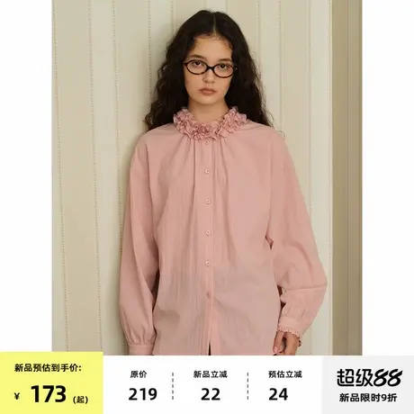 【9/08 0点新品9折】omont蛋挞家复古花瓣领甜美叠穿宽松长袖衬衫商品大图