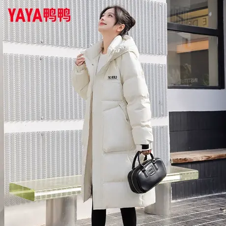 鸭鸭男士大长款羽绒服2024冬季新款时尚休闲运动风连帽加厚外套FL商品大图