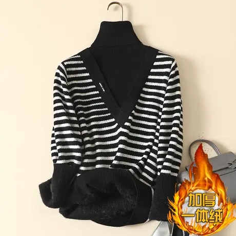 高领加绒毛衣女加厚一体绒宽松外穿秋冬2023年新款内搭针织打底衫商品大图