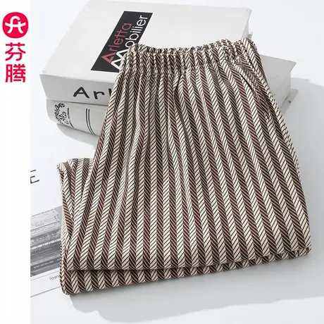 芬腾女士睡裤春秋季纯棉居家长裤女款大码休闲条纹家居裤全棉单裤商品大图