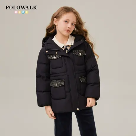 【90白鸭绒】POLOWALK童装女童羽绒服2025冬新品小香风连帽外套商品大图