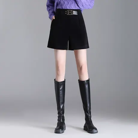 高腰短裤女秋冬高腰通勤a字阔腿西装裤2023新款宽松黑色休闲靴裤商品大图