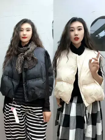 韩系休闲风圆领羽绒马甲宽松显瘦廓形蓬松保暖无袖上衣女秋冬新款商品大图