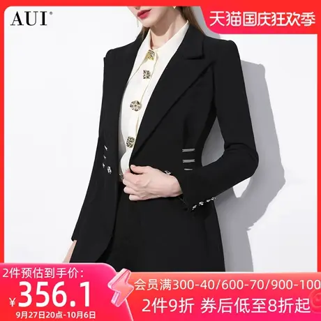 AUI黑色气质双排扣职业西装外套女2023秋新款高级感修身长袖西服图片