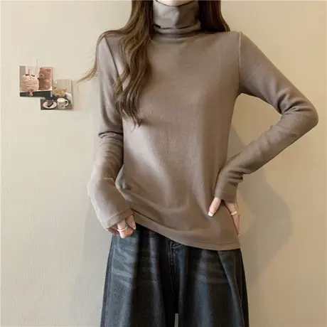 ins超火德绒长袖T恤女秋冬季修身显瘦内搭堆堆高领打底衫上衣服潮商品大图