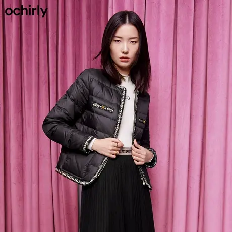 ochirly欧时力新款秋冬织带镶边法式小香风薄款羽绒外套女保暖图片