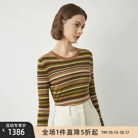 LANCY/朗姿羊毛针织衫冬季新款条纹宽松高级感显瘦毛衣打底女商品大图