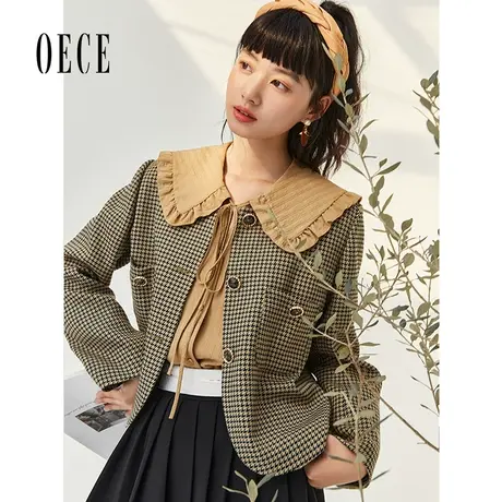 【买1送1】Oece复古短款格子小外套春秋新款女法式女士小西装商品大图