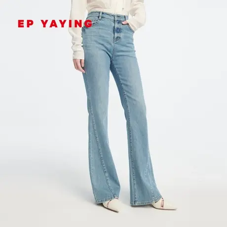 EP YAYING雅莹女装 水洗白牛仔裤 薄款拼接微喇裤 2023新款J610A商品大图
