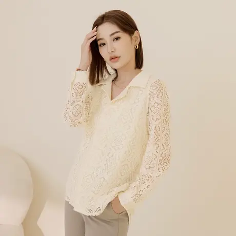 桔熊秋冬法式复古镂空蕾丝翻领衬衫通勤长袖上衣女装大码AB19086图片