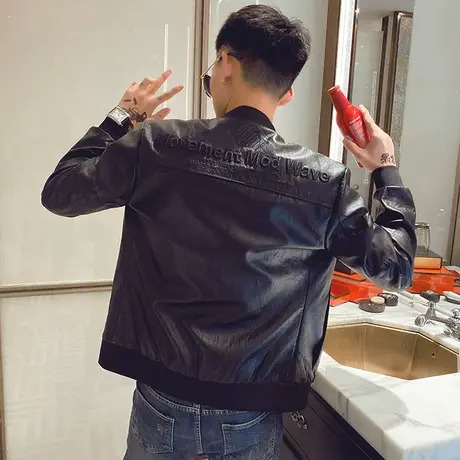 秋冬男士皮衣外套皮夹克机车服修身刺绣潮流帅气ins网红潮牌时尚图片
