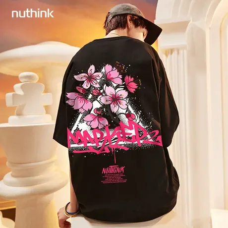 国潮nuthink潮牌情侣短袖T恤男欧美宽松加肥加大胖子大码男装体恤商品大图