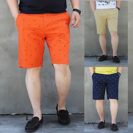 夏季新款特大号潮胖多彩色韩版弹力加肥加大码男士休闲短裤商品大图