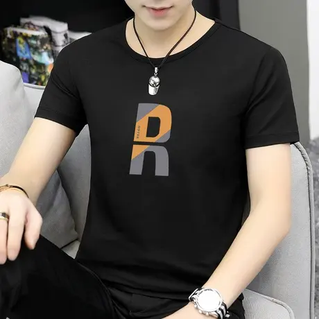 莫代尔短袖t恤男士夏季圆领潮流黑色衣服打底衫男生潮牌半袖上衣商品大图