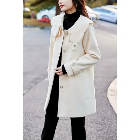 时尚气质中长款毛呢大衣2022年冬季新款淑女温柔减龄中长款外套图片