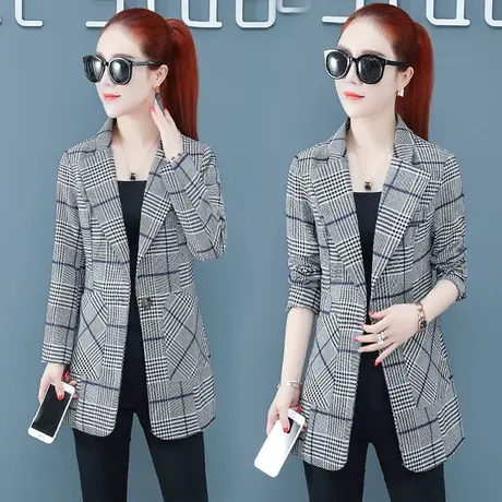西装女外套2024新款春秋装格子休闲复古网红西服女上衣韩版英伦风商品大图