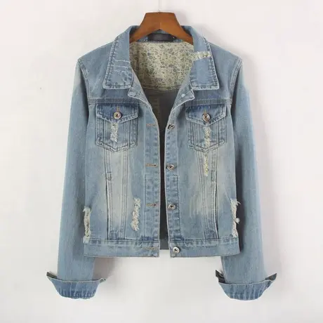 牛仔外套女春秋短款韩版新款修身显瘦学生长袖牛仔服大码上衣破洞商品大图