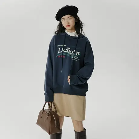 omont蛋挞家 字母印花连帽卫衣女2023新款秋冬宽松美式复古卫衣图片