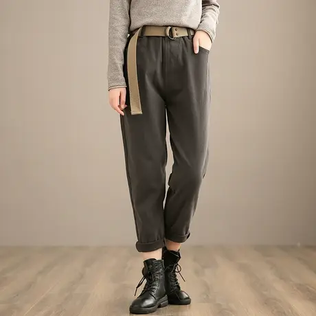 dza 文艺复古高腰显瘦休闲裤女士加厚加绒裤子新款冬季宽松直筒裤图片