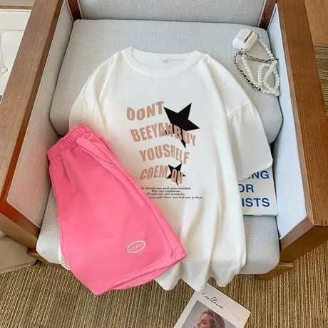 纯棉大码运动服套装女2023新款夏季宽松短袖短裤小个子休闲两件套图片