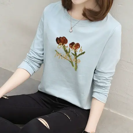 纯棉t恤长袖女打底衫2022春秋款韩版宽松百搭学生小众设计感上衣商品大图