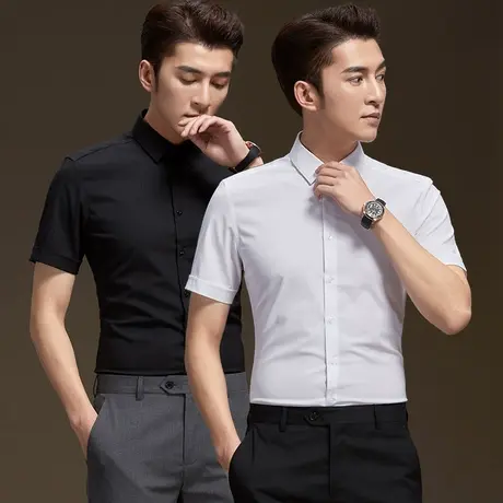 POWO夏季男士韩版西装打底衫衬衣修身免烫短袖衬衫潮条纹商务男装商品大图