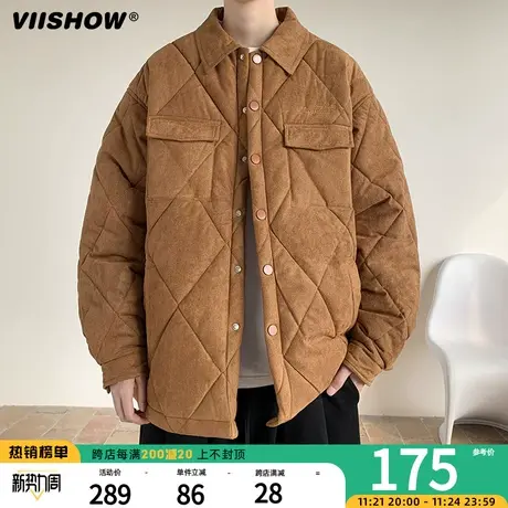 VIISHOW棉衣男冬季保暖休闲宽松夹棉百搭日系复古菱格棉袄男生潮商品大图
