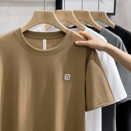 2023年夏装男款t恤潮牌ins小标刺绣宽松休闲套头圆领短袖T恤上衣商品大图