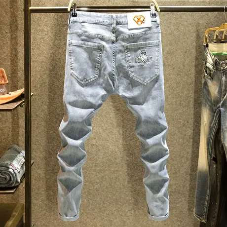 高端时尚轻奢牛仔裤男欧洲站烫钻潮牌刺绣长裤百搭帅气修身小脚裤商品大图