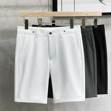 夏季纯色男士小西裤休闲短裤修身轻商务白色直筒五分中裤潮西装裤商品大图