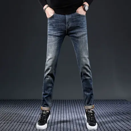 冬季新款秋季深蓝色牛仔裤男潮牌修身小脚潮流弹力男士牛仔长裤子商品大图