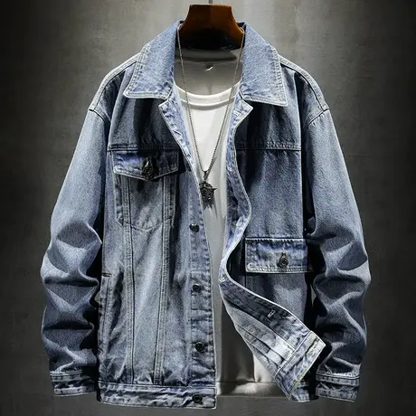 牛仔外套男士2022新款新款工装夹克ins潮牌帅气百搭牛仔外套上衣商品大图
