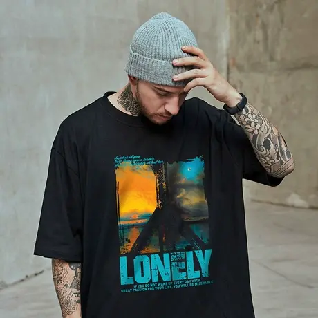 国潮oversize短袖t恤男加肥加大码情侣bf宽松纯棉胖子反战半袖潮商品大图