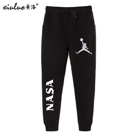 秀洛nasa宇航员男士休闲裤子春秋款飞人宽松运动裤黑色卫裤百搭商品大图