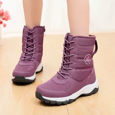冬季户外登山雪地靴女2023新款时尚中筒保暖短靴加绒棉鞋防滑防水图片