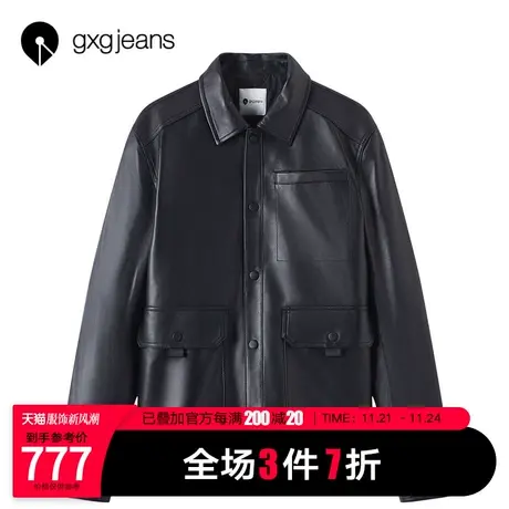 清仓gxgjeans男装2021年秋冬新款皮衣男潮流帅气翻领夹克外套图片