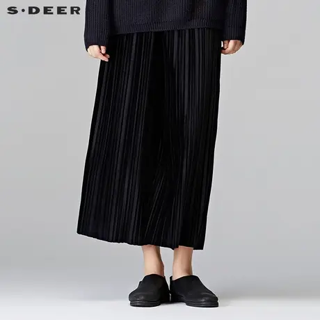 sdeer圣迪奥2018冬装光泽风琴百褶金丝绒松紧阔腿长裤女S17460880商品大图