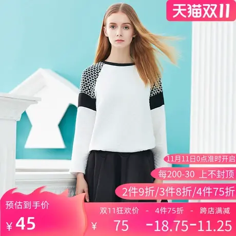 秋水伊人2021春季新款女装拼接宽松圆领卫衣休闲长袖T恤女F2009图片