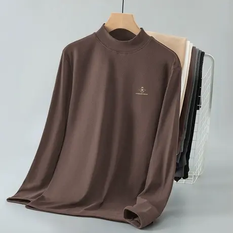 德绒长袖t恤男半高领打底衫秋冬保暖内搭中领秋衣小衫双面绒体恤商品大图